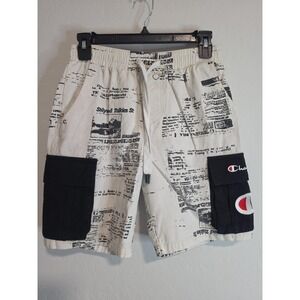 Rare Vintage Y2K Champion Newspaper Print Cargo Shorts/Streetwear Mens M Cotton